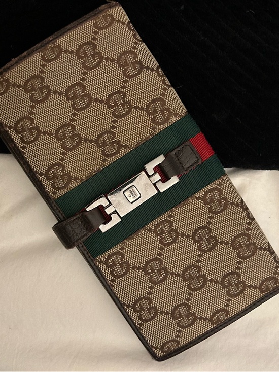 Gucci Handbags - Gucci Brown GG Canvas Wallet with Green and Red Web Stripe